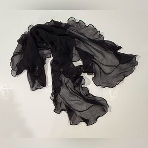Vintage black sheer ruffled scarf